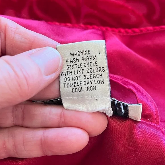 Velvet Burnout Satin Wrap Robe Long Shawl Collar Belt Pockets Women M Red Floral - Picture 11 of 17